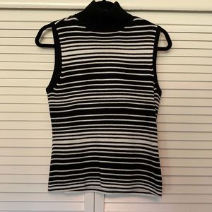 Black and white striped sleeveless turtleneck sweater
